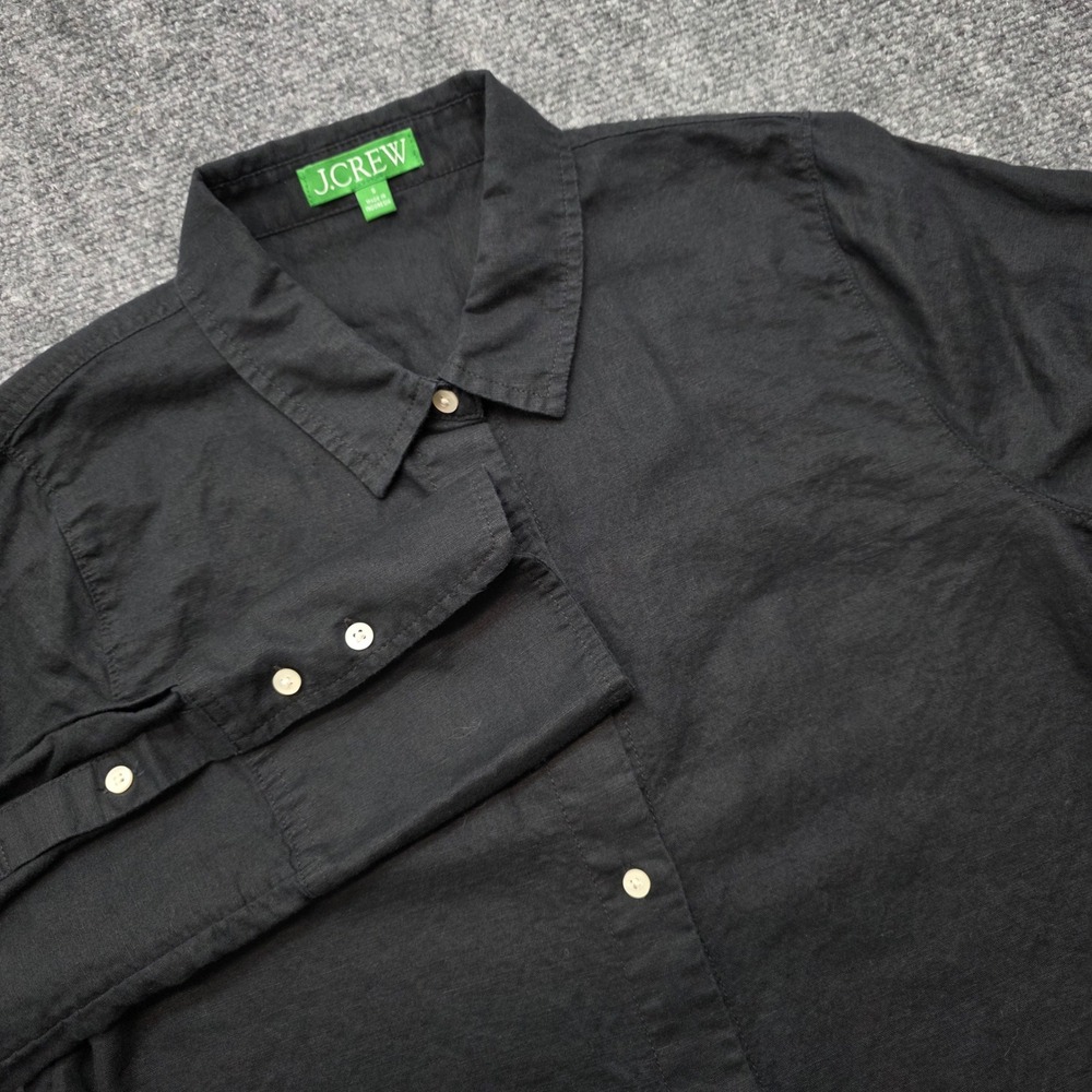J.Crew Black Linen Cotton Blend Tunic Shirt Small Long Sleeve Button Down Blouse